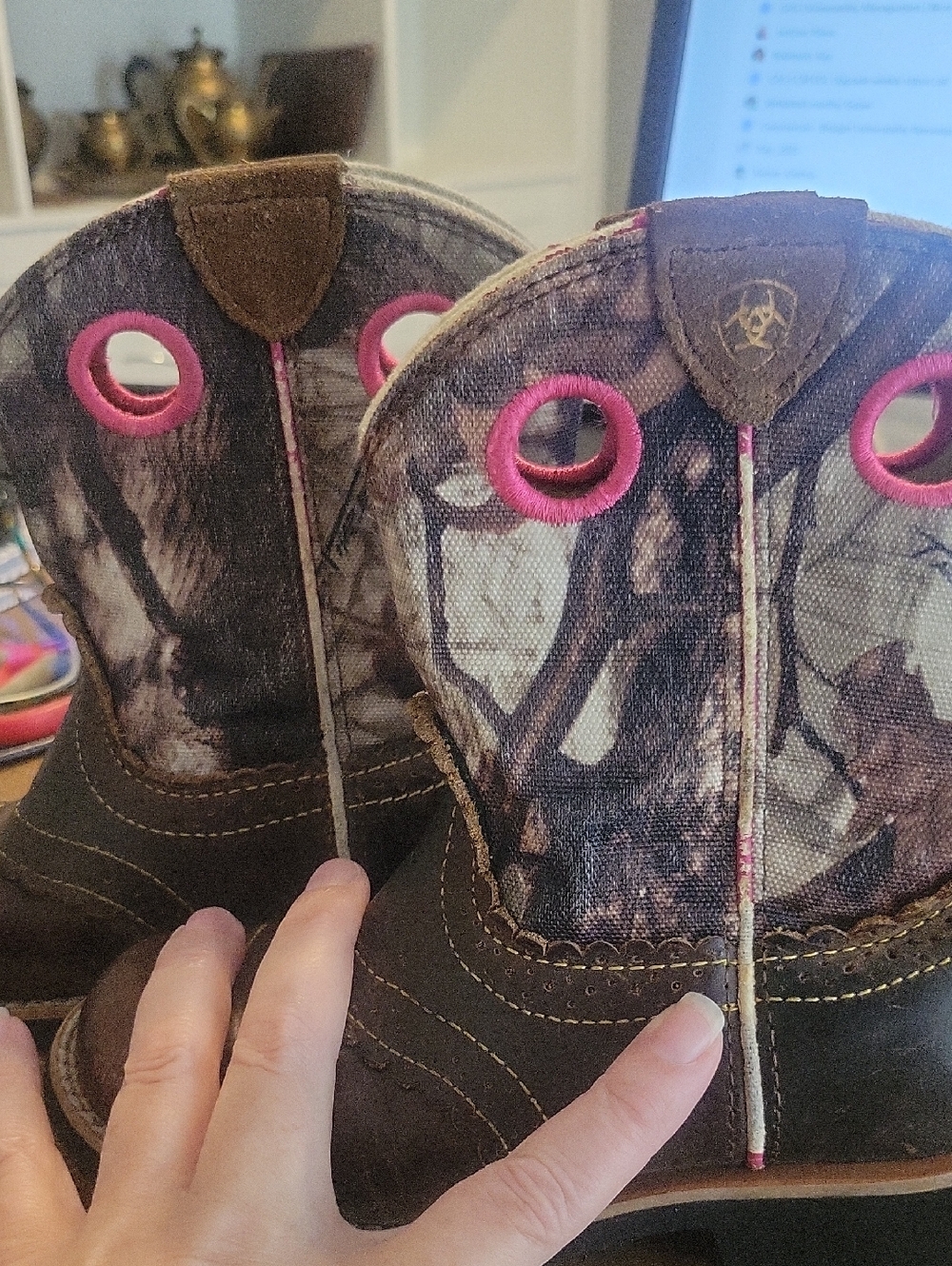 Ariat Kid's Leather Fatbaby Cowgirl Western Boots Brown & Camo Pink Toddler Sz11 - Picture 8 of 8